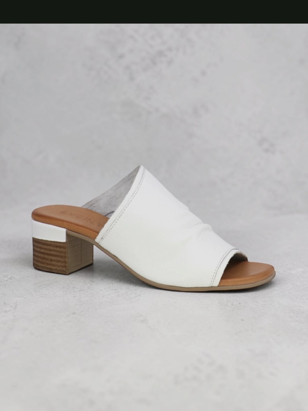 Everly Leather Crisp White Gia 03 Low Heel Open Toe Slip On Scandal